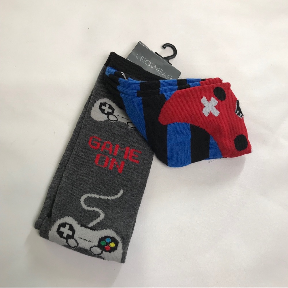 Gamer Game Controller Crew Socks 2 Pairs Gray Blue